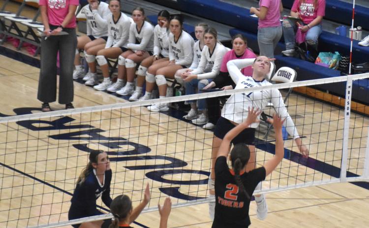 Sydney Hengelfelt goes up for one of her 27 kills against NBC.
