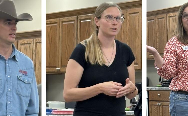 Pictured are some of the candidates who visited Polk County last Monday: David Huebner (Congress, district 3), Sheila Korth-Focken (Governor) and Angie Eberspacher (State BOE). PCN photos by Beth Sparrow