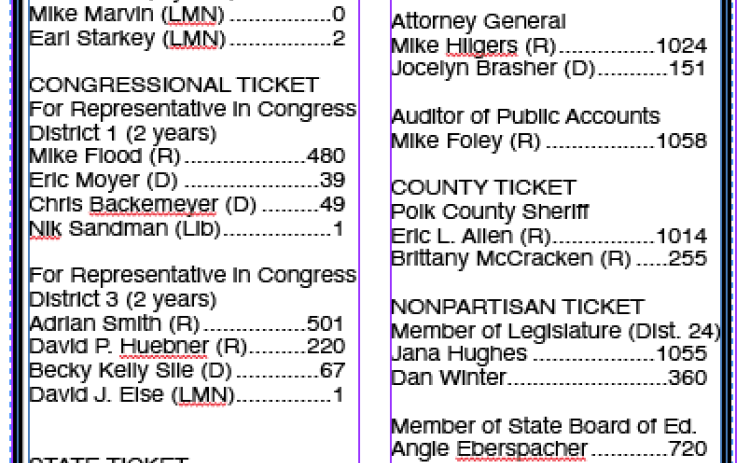 Tuesday's Primary Results for the county