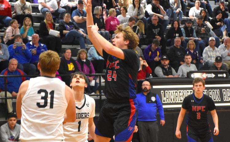 High Plains senior Chase Owens releases this mid-range jumper in the Storm’s subdistrict game at L-N High School on Tuesday. Owens led the Storm in scoring with 18, but High Plains season came to an end with the 67-60 loss. PCN photo by Beth Sparrow.