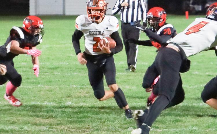 Osceola senior Jackson Winslow ran the ball for 142 yards and three scores on Friday night as the Bulldogs evened their record at 4-4 with a 66-0 win at Southern. PCN photo by Ken Kush