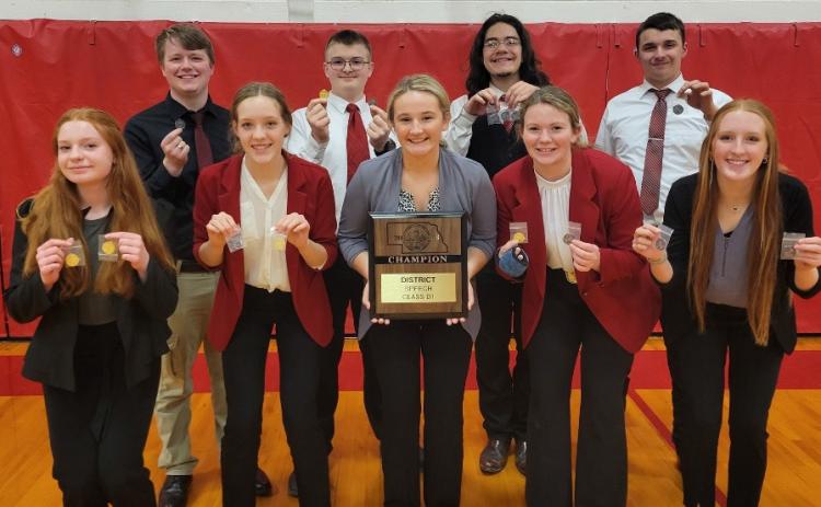 The High Plains Speech Team win the D1-4 Speech District on March 8. All nine team members have qualified for the State competition. High Plains School photo
