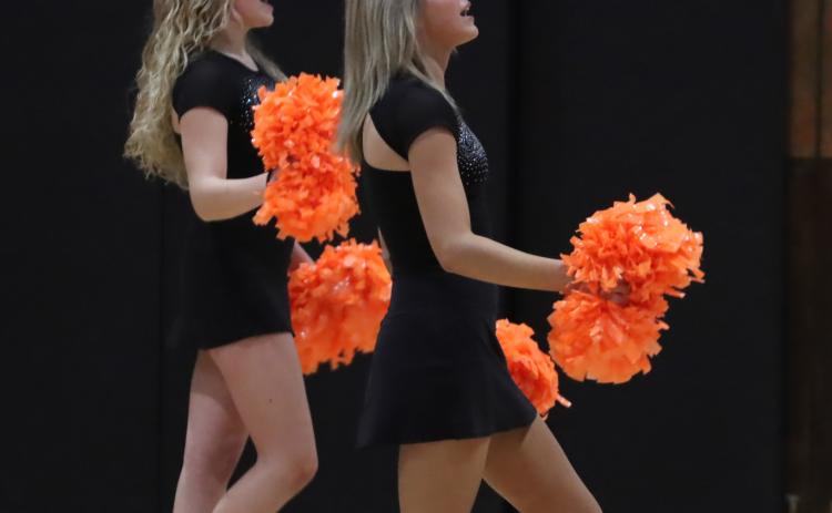 Osceola cheerleaders work the crowd during Friday night’s CRC girls championship game at the York City Auditorium. PCN photo by Ken Kush