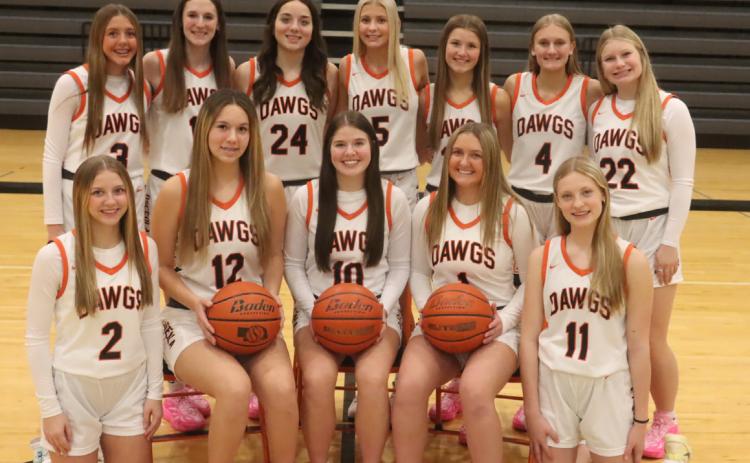 Members of the Osceola girls basketball team are; front (L-R); Halee Peterson, Jessa Goodenkauf, Addison Theis, Emersyn Prososki, and Madison Kula. Back (L to R): Kalisyn Prososki, Kimbree Page, Bella Recker, Kenzie Bartling, Halle Gabel, Layla Page, and Kinlee Feezell. PCN photo by Ken Kush.