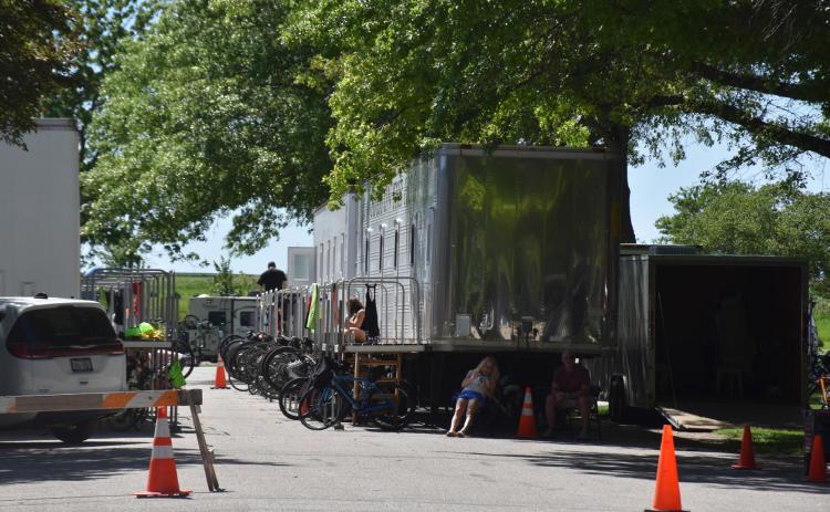 Above: BRAN set up their trailers in Buckley Park; many bikes were parked along the trailers. Trailers had showers or places to sleep.