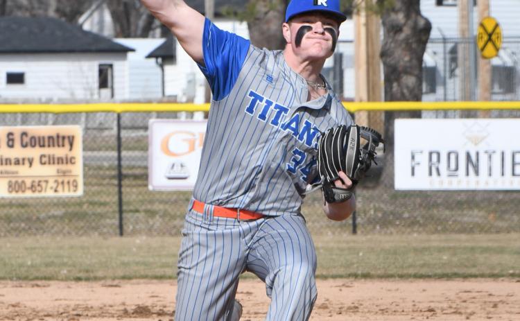 Kale Gustafson pitching at an earlier game. PCN file photo by Rick Holtz.