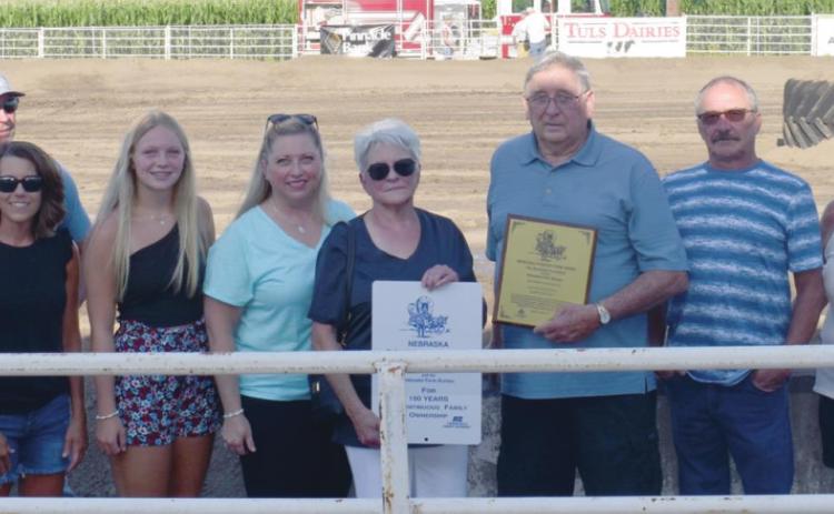 The Kuhnel Family, left to right Colton & Chase Kraig & Carolyn Kuhnel, Addi & Krista Beiermann, Joyce & Vernon Kuhnel, Jeff, Lynn, & Hunter Kuhnel. Polk County News photo by Beth Sparrow