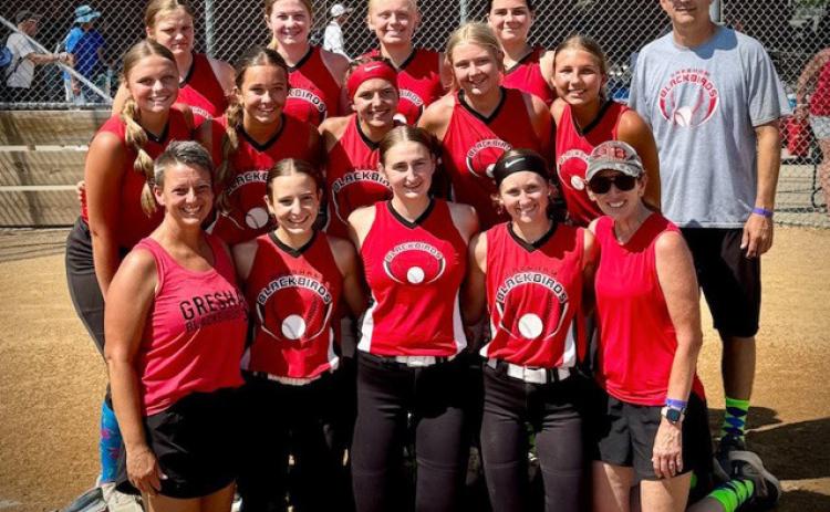 The Gresham Blackbirds 16/18 softball team went 2-2 this past weekend at the Class C State Tournament in Hastings placing 5th overall. Front row left to right: Niki Kosek-coach, Kobie Kosek, Riley Ziegler, Nya Fischer, Amy Fischer-coach. Middle row: Tayler Pohl, Macy Dishman, Emery Menze, Ashtynn Redfield, Paityn Scheele. Back row: Faith Scamehorn, Kenzie Stoll, Lynly Leif, Misty Noble, Brett Menze-coach. Not pictured: Anna Warm, Jaida Scamehorn, Elizabeth Reed.