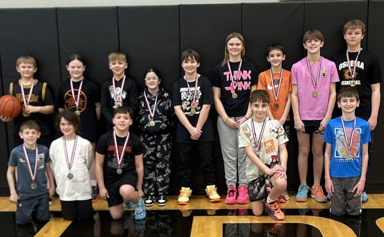 Osceola Knights of Columbus held their free throw contest on Saturday. Results: 2nd place front row left to right 9 year old Colin Bise 9-Taryn McConnell 11-Rueger Schrier 12-Houston Hinkle 14-Emmett Drozd Back Row 1st place 9-Derek Baloun Jr 9-Finley Jelinek 10-Ryvr Goodenkauf 10-Ava McConnell 11-Quin Winslow 11-Kaiylen Baloun 12-Nixon Hinkle 13-Owen Bise 14-Dawson Baloun . Photos provided.