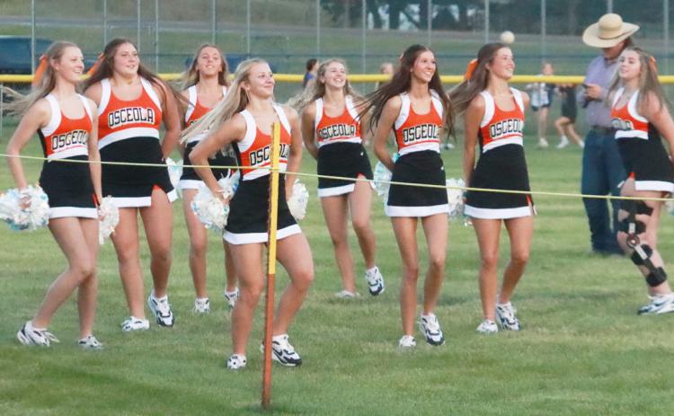 The Osceola Cheerleaders were on hand Friday night to cheer on the Bulldogs in their season football opener at Central Valley. PCN photo by Ken Kush.