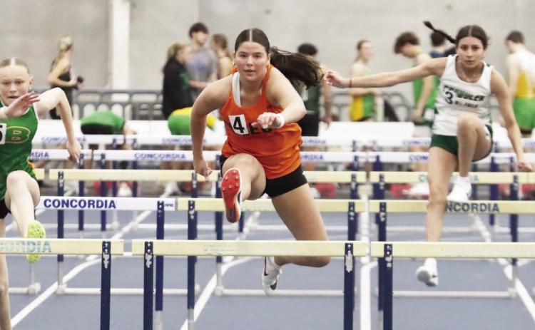 Osceola senior Addison Theis finished fourth in the 60-meter hurdles at the Concordia Indoor on Friday. PCN photo By Ken Kush