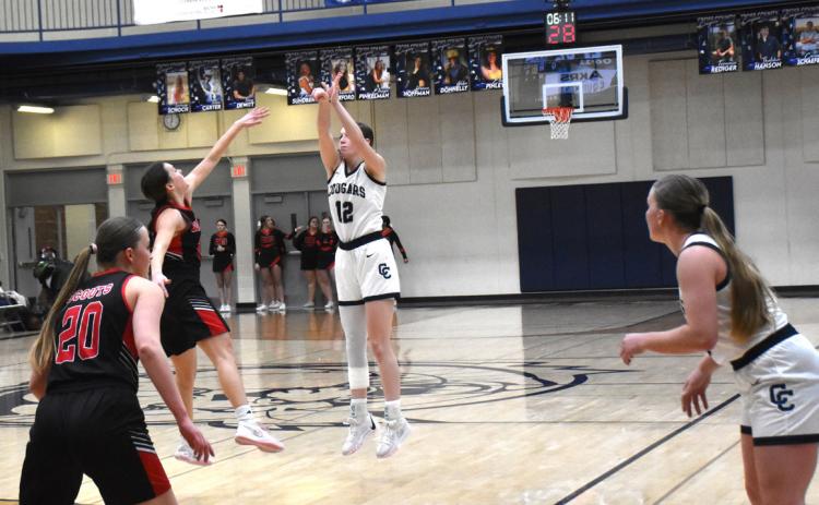 Above: Bricelynn Larson shoots a trey. PCN photo by Beth Sparrow.