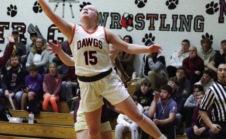 Janna Roberts doing an “Air Jordan” move for the layup. PCN photo by Blaine Winslow.