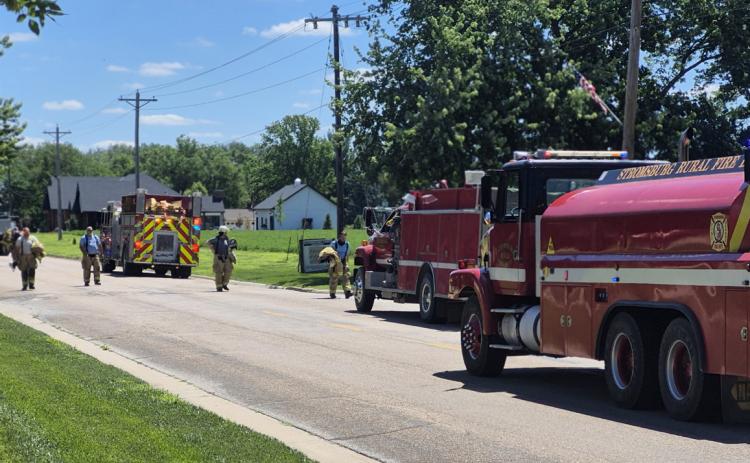 Firefighters from Stromsburg, Polk and Osceola responded to a possible fire at the Midwest Covenant Home on Sunday morning. Here Stromsburg firefighters are seen leaving the home. A small electrical incident caused smoke. There were no injuries. PCN photos by Ken Kush.
