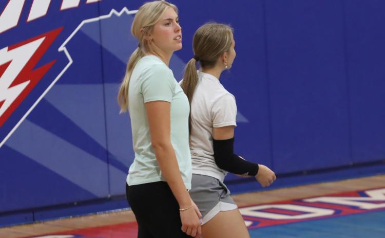 High Plains first-year head volleyball coach Haylee Sandman works with the team this past Tuesday at High Plains High School in Polk. Sandman comes from Wauneta-Palisades High School where she was a four-year starter for the Broncos. Sandman takes over the program looking to instill the same values she played with at W-P and her two years at Hastings College. PCN photo by Ken Kush