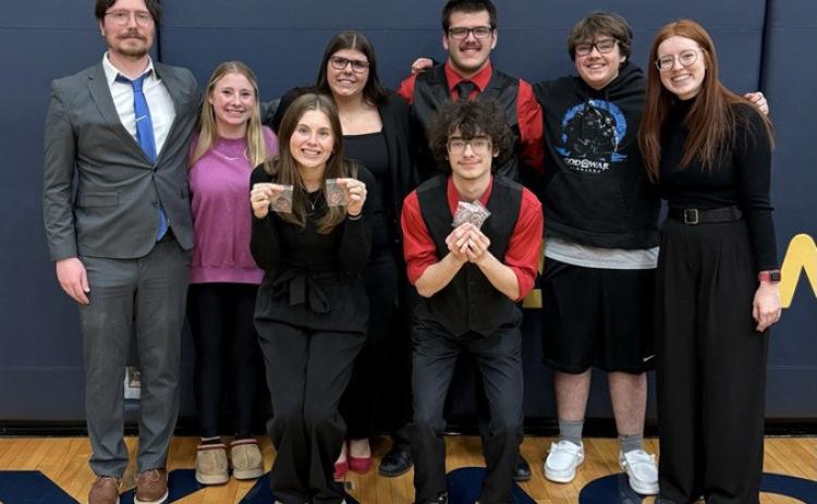 Osceola Speech team members include; front from left- Myah Sanley and Jackson Beard. Back row: Coach Fieldgrove, Kierra Rutter, Josie Sunday, Brenden Gabel, Breckin Winslow and Coach Klemmensen. Photo provided.
