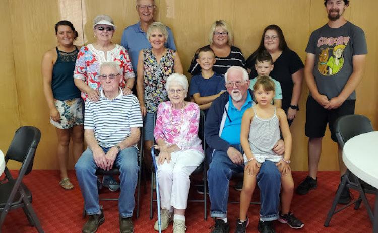 Pictured is Ramona Lux (the oldest person attending and the matriarch of the Olson Reunion, center sitting) and the youngest person Lily Stayer, Ramona’s great granddaughter from Cheyenne Wyoming. With them are Ramona’s family. Photo provided.