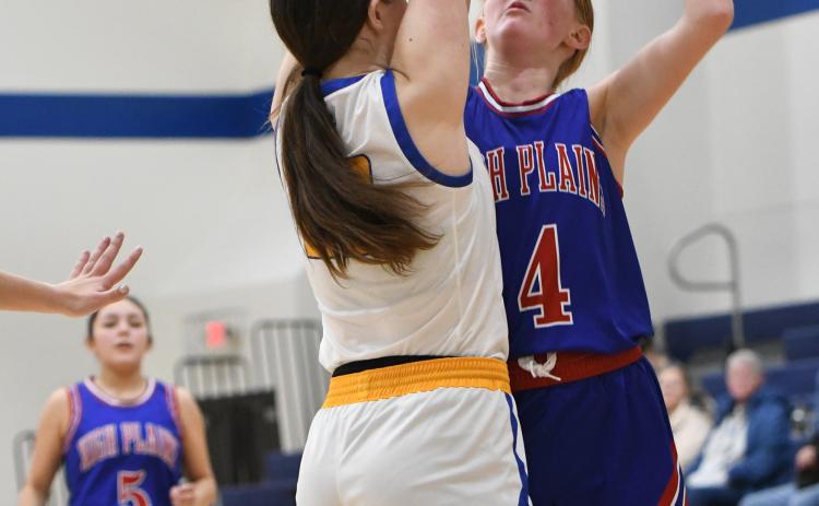 Peyton Hofmann goes up strong for a basket against Nebraska Lutheran. The freshman finished with 6 points in the loss. PCN photo by Rick Holtz