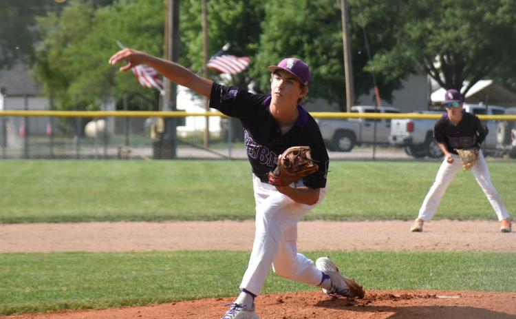 Isaac Whitmore of Shelby throws the pitch for SOS Rebels on Friday against Twin River. PCN photo by Beth Sparrow.