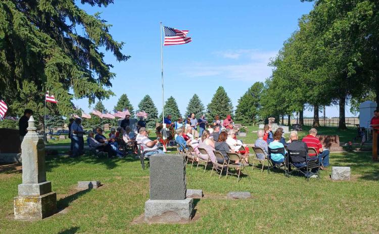 A crowd gathered at Swede Home Cemetery to hear Murray Jones at the annual Memorial Day service on Monday. Photo provided.