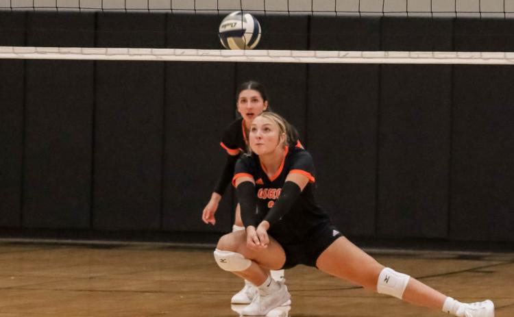 Graci Conkling gets the dig in against Elba earlier this season. PCN file photo by Blaine Winslow.