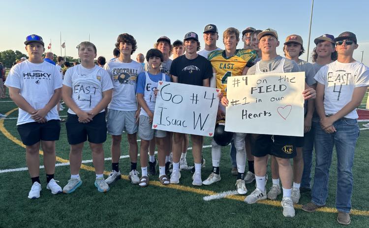 Shelby-Rising City boys supported Isaac Whitmore at the Sertoma 8-man All-Star football game in Hastings on Saturday evening. PCN photo by Rick Holtz.