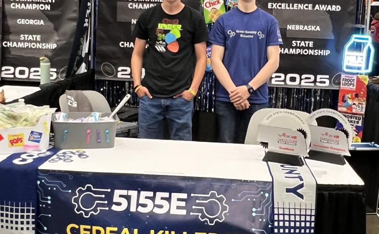 Senior Marshall Johansen and junior Sam Haug competed at world robotics in Dallas, Texas. Photo provided by Heather Haug.