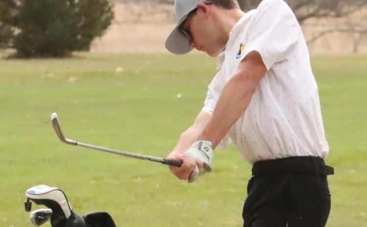 Shelby-RC’s Jaxon Carter hits a shot during SRC Quad earlier this spring. Carter led the Huskies with a 97 at the Roy Horner Invite in Friend. PCN file photo by Ken Kush