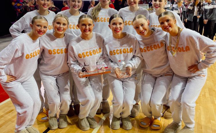 Above: Osceola Dazzlers hold a couple of their awards at state cheer and dance in Grand Island. Below: The Shelby-Rising City Golden Girls have care packages and are ready to go to state (cheer and dance). Photos provided.