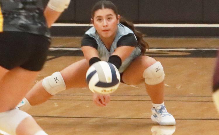 SRC’s Aleigha Escobar-Schaefer digs up the serve receive in Tuesday’s night match with Arlington. PCN photo by Ken Kush.