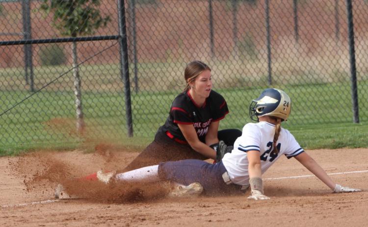Charisa Boden tries to tag a York Duke out in subdistricts. PCN photo by Travis Lane.