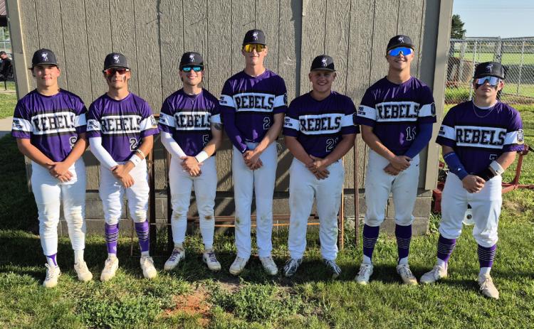 Seven SOS Seniors played in their final home game for the Rebels last Thursday night against Milford. From left to right; Owen Krafka, Brayden Santos, Aden Feezell, Tommie Rediger, Eli Fjell, Cooper Stelling and Ruger Webb. PCN photo by Ken Kush.