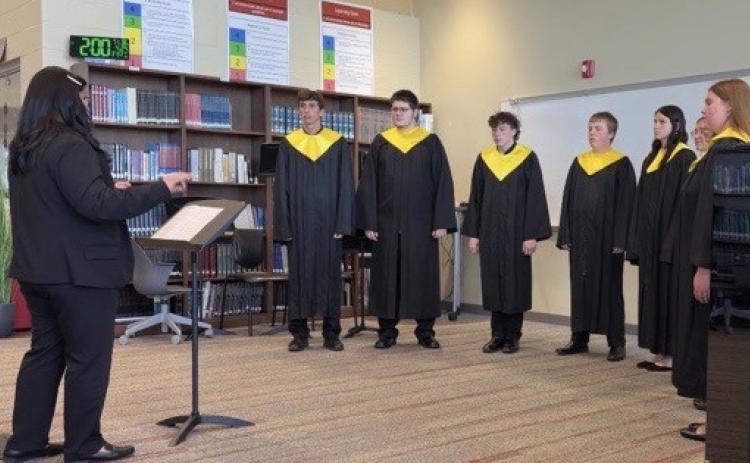 Last Friday the Shelby-RC Huskies attended the District Music meet. Above- The SRC Octet performs during the district meet. The group was awarded an honorable mention ranking as was soloist Nevaeh Martinez. Both photos were provided.