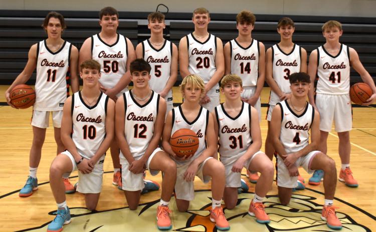 2024-25 OSC BBB team: (front row) Brycen Kula, Jackson Winslow, Max Fritton, Jack Wallace and Brayden Santos (back) Cash Valish, Landon Winslow, Boston Hinkle, Braxton Mestl, Landan Drozd, Kelby Neujahr and Kolton Barr. PCN photo by Beth Sparrow.
