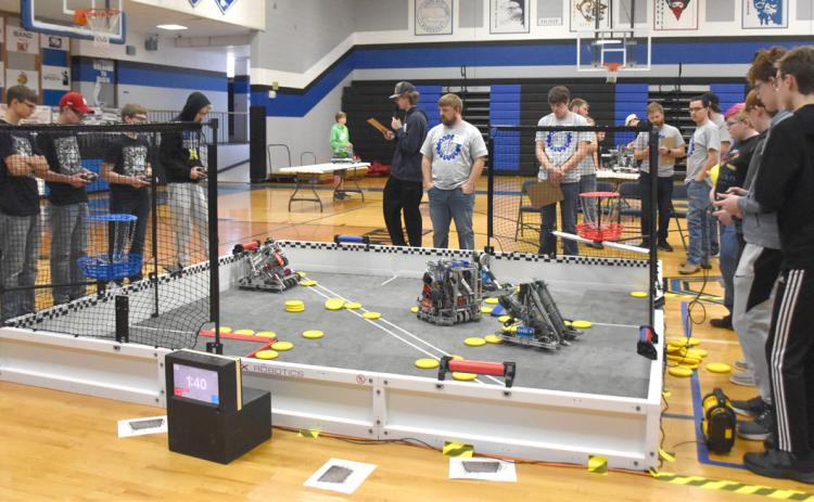Cross County Robotics teams faced off when 5155E took on 5155K. Team 5155K consists of Kirk Sparrow and Cannen Mooney. PCN photos by Beth Sparrow