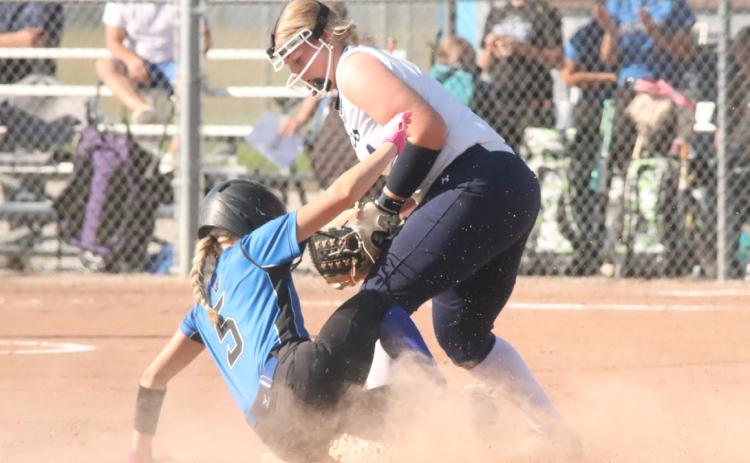 Blue River senior Danica Watts steals second base against York. Watts went 11 for 19 in six games with five extra base hits as the Panthers improve to 17-7. PCN photo by Ken Kush.