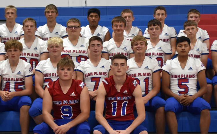 2023 High Plains Football: Front row: Wyatt Urkoski, Gavin Morris; Second row: Chase Owens, Gage Friesen, Haden Helgoth, Ayden Hans, Raul Marino; Third row: Maddix Fuhrman, Caleb Sharman, Kaden Rieken, Camden Morris, Kyler Hans, Jacob Lesiak, Hudson Urkoski; Back row: Brodey Spurling, Carter Urkoski, Neddy Lesiak, Carson Swedenburg, Aaron Brown, Cameron Reed. PCN photo by Beth Sparrow.