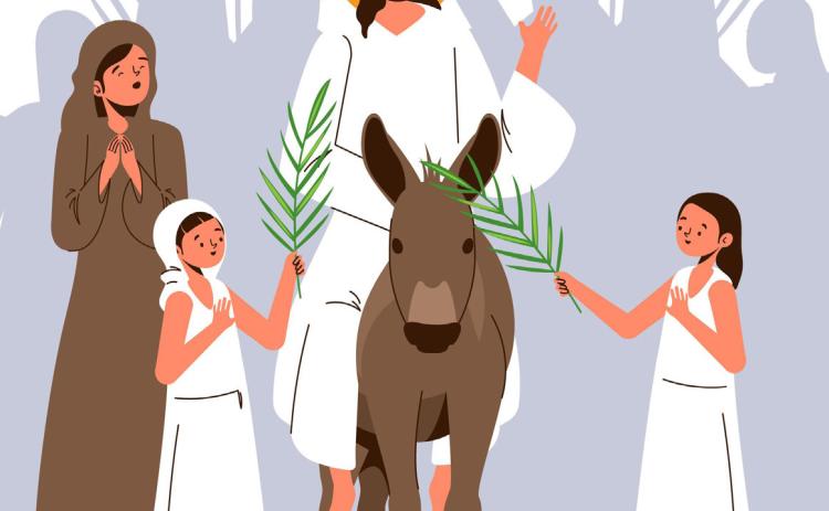Jesus rides into Jerusalem on a donkey. Graphic provided.