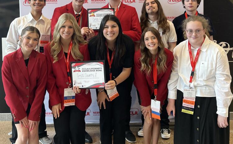The CC FCCLA knowledge bowl teams placed first and second. Team A that placed first was Eli Horner, Paxton Burke, Cannen Mooney, Brad Lott and Ayden Larson (back row). Team B that placed second includes Lily Cramer, Mady Berggren, Naima Ramirez, Ella Cramer and Carissa Rutherford (front). Below: Paxton Burke, CC junior, was elected Nebraska State FCCLA secretary. Photos provided.