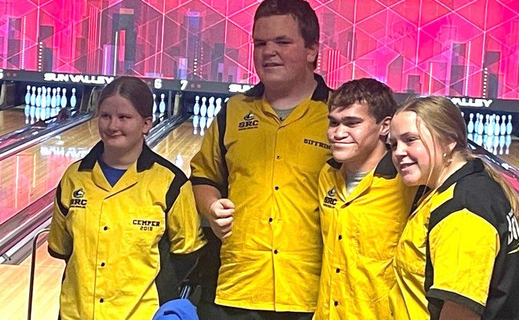 Pictured are Shelby-Rising City bowlers: Izzy Punko, Braxton Siffring, Ethan Fjell and Aubree Siffring
