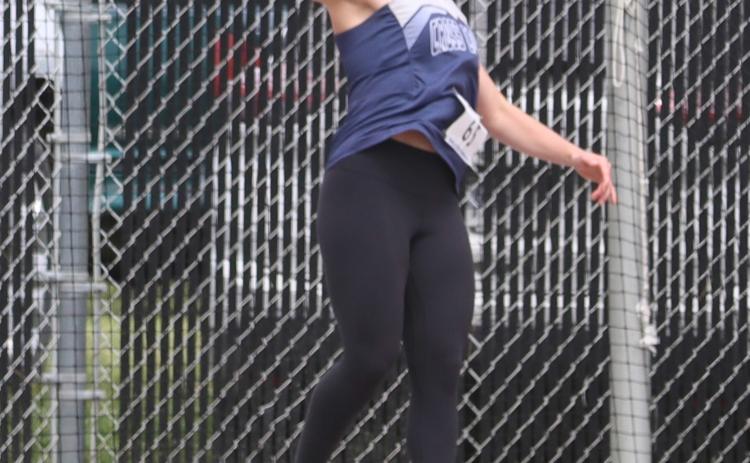 Cross County junior Ema Dickey competes in the discus throw at the Nebraska State Track Meet on Friday. Photo provided by Christian Horn, York News-Times.