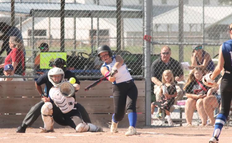 Ashlyn Long of Blue River singles against GACC. PCN file photo by Ken Kush.