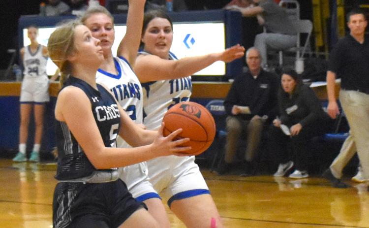 Edie Peterson goes in for two of her seven points against Twin River. PCN photo by Beth Sparrow