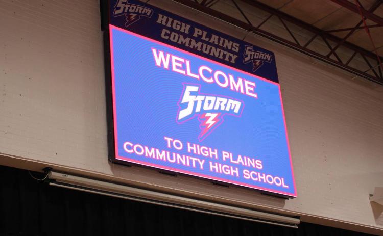 Above: High Plains installed a video board in their gym after much research and discussion. Sponsors are requested. Photo provided.