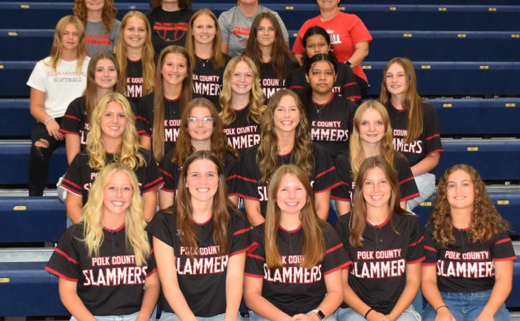 2024 Slammers (front left to right): Kaleena Nuttelman, Lindee Kelley, Savanna Boden, Charisa Boden, Libby Rutherford, (second row) Mady Berggren, Kcin Confer, Adrienne Waller, Shyenne Krol, (third row) Ashtyn Quast, Halle Gabel, Emory Eberhardt, Jazlyn Ramirez-Catlan, Brylie Naber, (fourth row) Kaiylen Baloun (st. mgr.), Olive Peterson, MaCadden Turner, Misty Noble, Dulce Ramirez-Catlan, (fifth row) Coaches Macy Jones, Johanna Nielsen, Mallory Kumpf, Carrie Swanson. PCN photo.