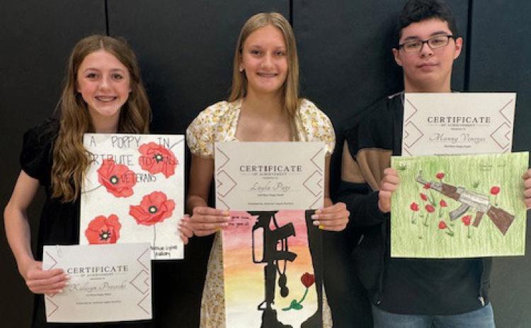 Top right: Poppy poster award winners, 1st Kalisyn Prososki, 2nd Layla Page and 3rd Manuel Venegas.
