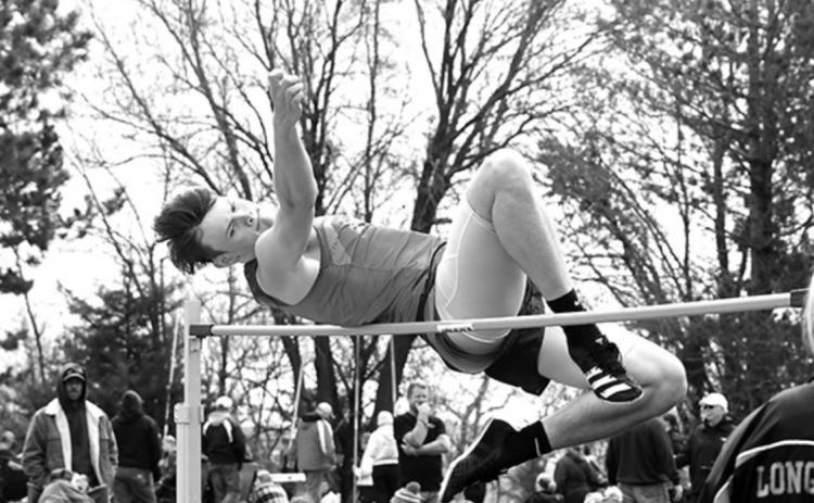 High Plains Storm, Cole Swanson clears the bar in the high jump event at the CRC meet at Osceola.