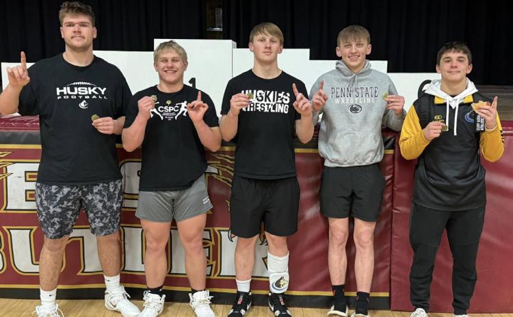 Five Huskies placed first including (left to right) Collin Vrbka, Eli Fjell, Coy Vrbka, Jett Vrbka and Owen Krafka. PCN photo by Jen Vrbka.