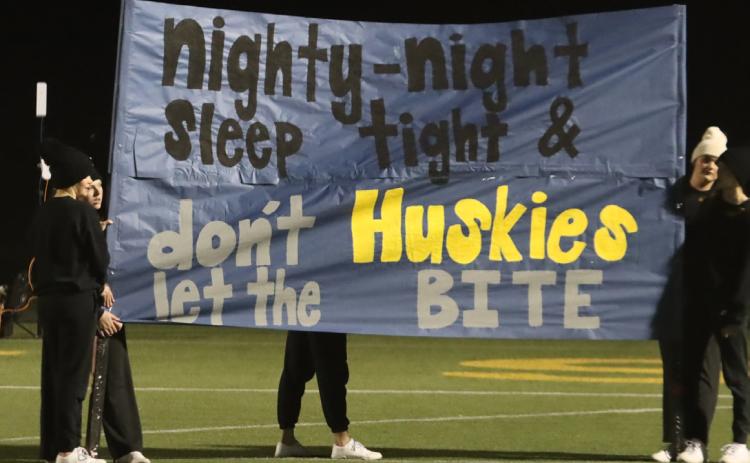 As the playoffs wear on Shelby-RC, the cheerleaders have had to get creative with the signs the players break through at the start of each game. Here is the sign before the Pender game this past Friday night. PCN photo by Ken Kush.