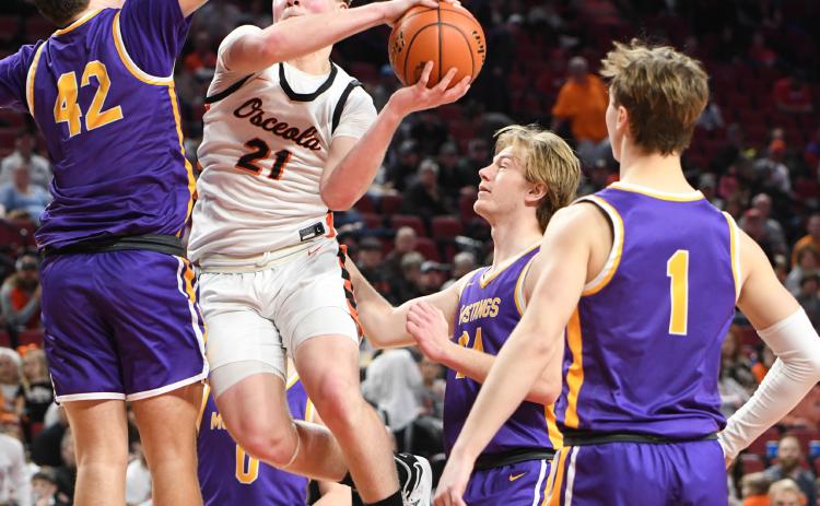 Kale Gustafson goes hard to the basket in the second half against SEM. PCN photo by Rick Holtz